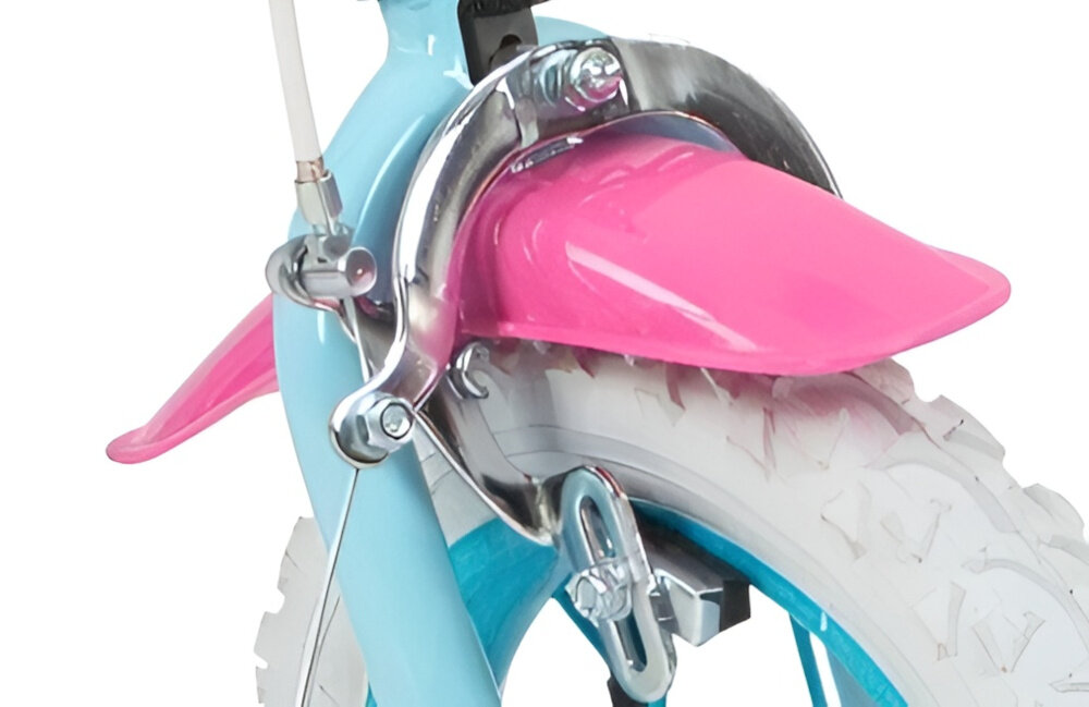 Rower dziecięcy TOIMSA My Little Pony 12 cali dla dziewczynki Błękitny zbliżenie na przedni hamulec zdjęcie na białym tle podstawa bezpieczeństwa przedni hamulec V-Brake lekki duża siła hamowania