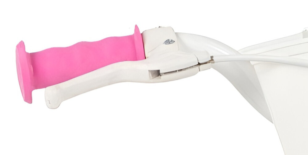 Rower dziecięcy TOIMSA My Little Pony 12 cali dla dziewczynki Błękitny zbliżenie na uchwyt kierownicy zdjęcie na białym tle brak uczucia dyskomfortu odpowiednia pozycja ciała uchwyty z antypoślizgowego materiału