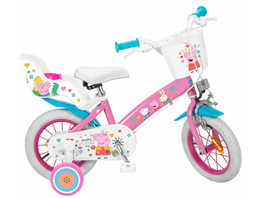 Rower dziecięcy TOIMSA Świnka Peppa 12 cali dla dziewczynki Różowy w różowej kolorystyce Świnka Peppa