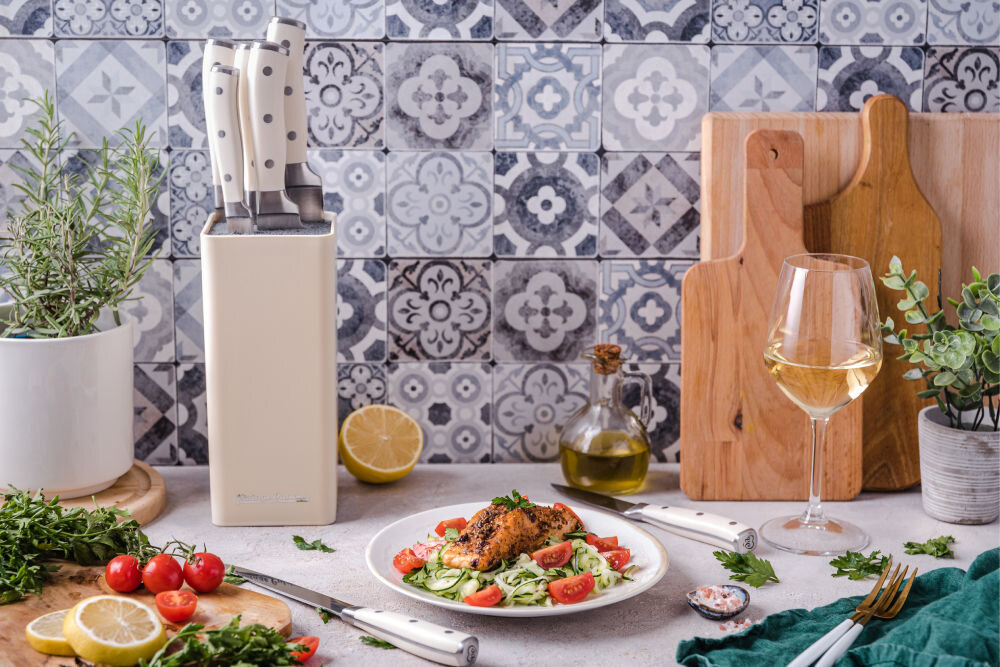 Zestaw noży kuchennych ze stojakiem VINTAGE CUISINE (7 elementów) Czarny wersje koorystyczne
