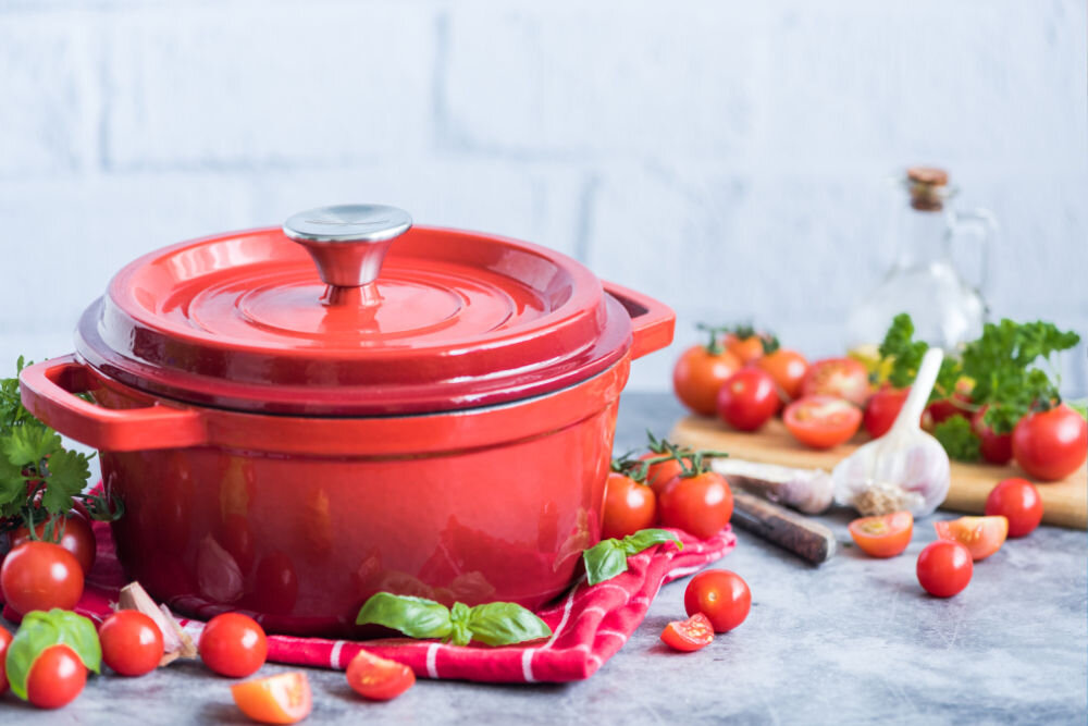 Garnek VINTAGE CUISINE VC2P2218RD20CP Czerwony Ombre 22 cm żeliwo powłoka emaliowana