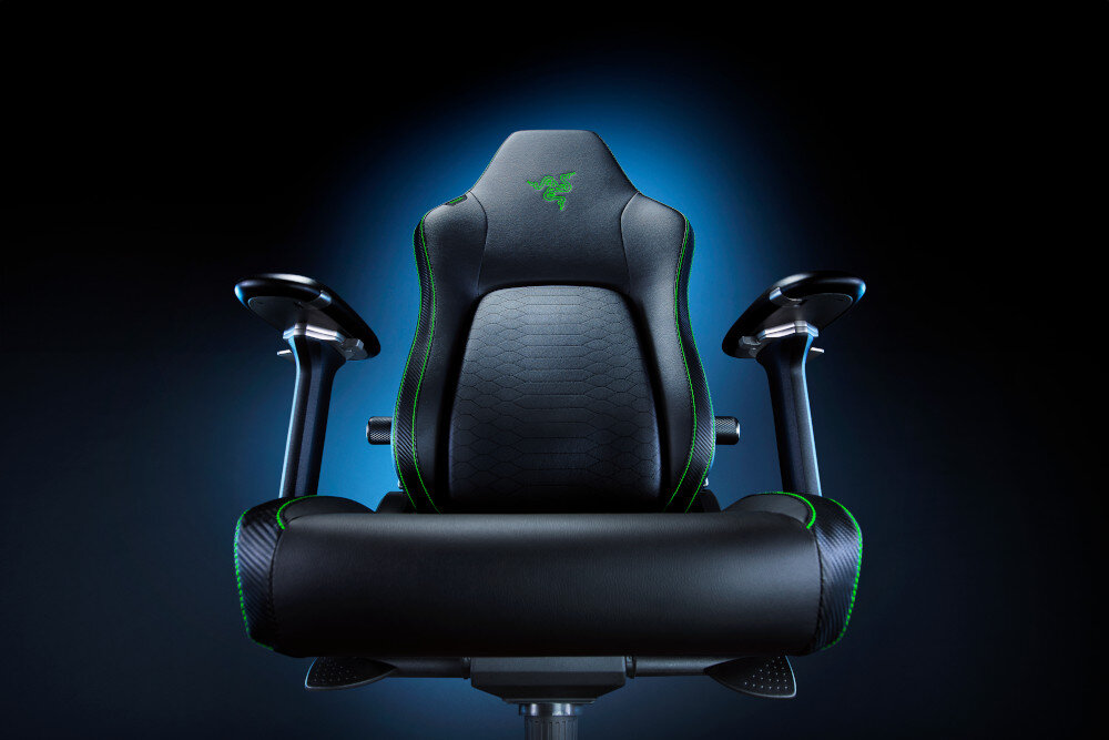 Fotel RAZER Iskur V2 regulacji wysokości siedzenia od 1,6 do 2 metrów aż do 136 kilogramów około 32 kilogramy stalową konstrukcję skóra EPU
