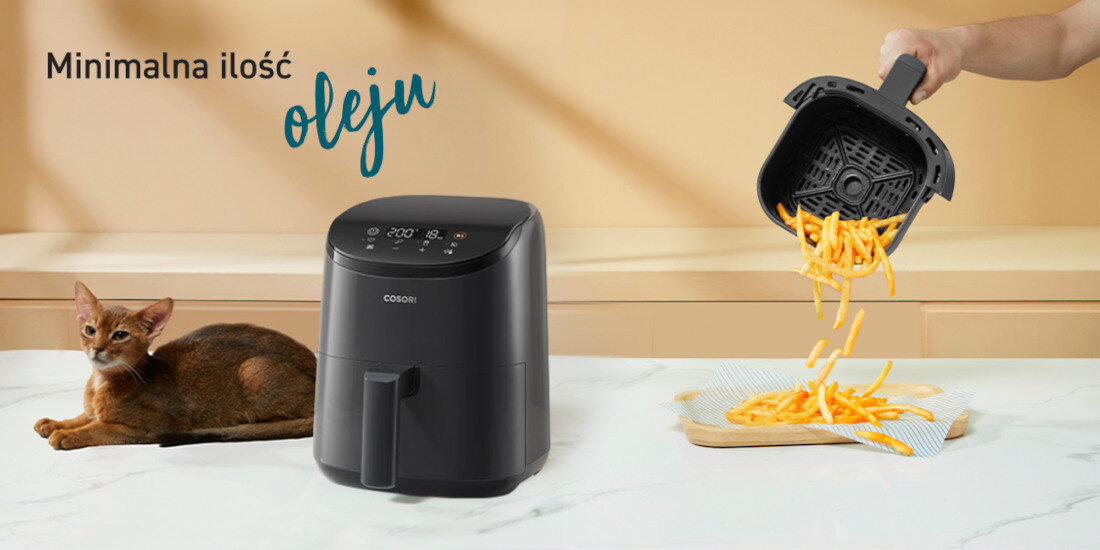 Frytkownica beztłuszczowa COSORI CAF-LI211-AEUR Lite Mini Air Fryer technologia cyrkulacji powietrza dania olej tłuszcz metody smażenie smacznie zdrowo posiłki