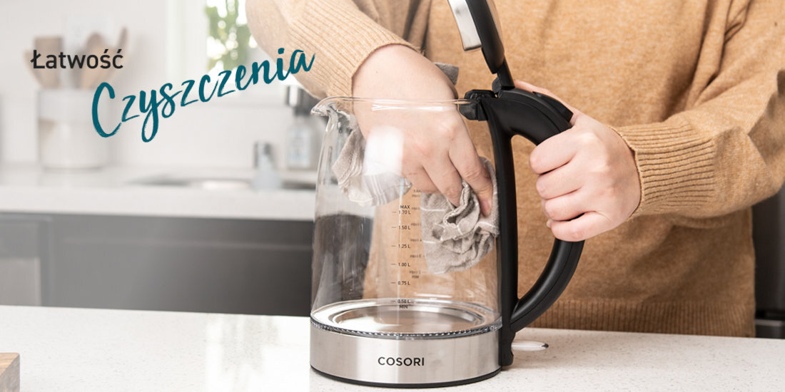 Czajnik COSORI GK172-CO Łatwe czyszczenie Szeroko otwierana pokrywa wnętrze czystość