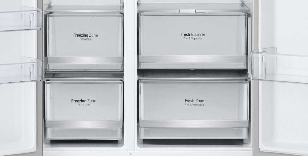 LODÓWKA LG GSGV80PYLL MULTI DOOR 179CM CZARNY MAT PODAJNIK WODY pojemne szuflady Big Fresh Zone owoce warzywa regulacja wilgotności