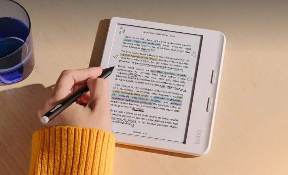 Czytnik e-booków KOBO Libra Colour 7, Podświetlany ekran, Wi-Fi, Bez reklam Biały notatki chmura rysik