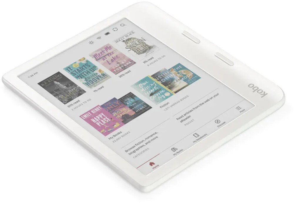 Czytnik e-booków KOBO Libra Colour 7, Podświetlany ekran, Wi-Fi, Bez reklam Biały formaty pliki obsługa bateria ładowanie