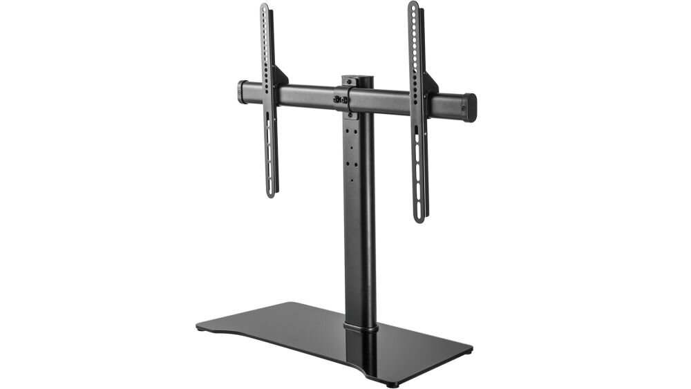 Stojak podłogowy DELTACO ARM-1401 do TV 32-55 cali Czarny hartowane szklo solidna konstrukcja design przekatna zgodnosc vesa