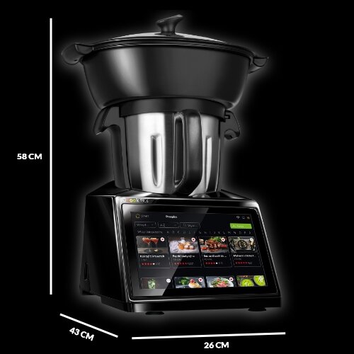 Termorobot  iCoook Plus MRK-48P z oznaczeniem poszczególnych wymiarów: 58 cm x 43 cm x 26 cm.