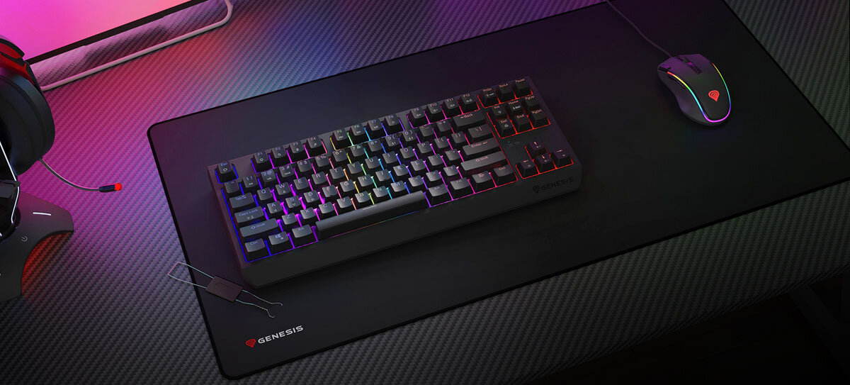 GENESIS Thor 230 TKL Wireless Bezprzewodowa łączność, trzy tryby komunikacji i wydajny akumulator Technologia bezprzewodowa - Klawiatura do gier z wielokolorowym podświetleniem obok pasującej myszy