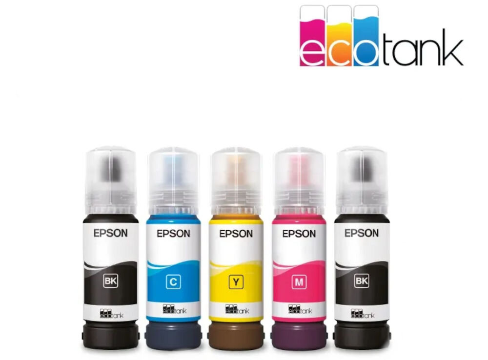 Urządzenie wielofunkcyjne EPSON EcoTank L3276 Druk w kolorze, Wi-Fi prezentacja butelek z atramentem na białym tle pełne butelki w zestawie