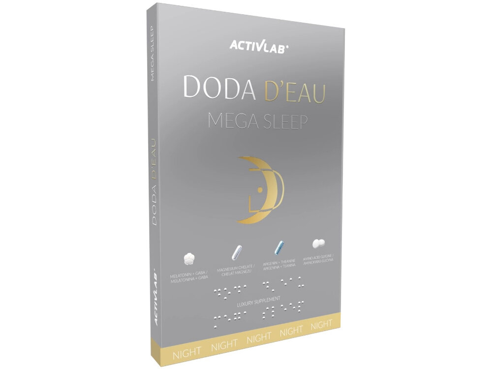 Suplement na sen ACTIVLAB Doda D-eau Mega Sleep 140 kapsułek 28 kapsulek apigeniny polaczonej z teaina 50 mg apigeniny 400 m teainy apigenina substancja czynna rumianku teaina substancja czynna herbaty