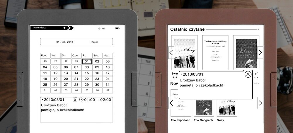 Czytnik e-booków BEMI Cognita+  kalendarz 