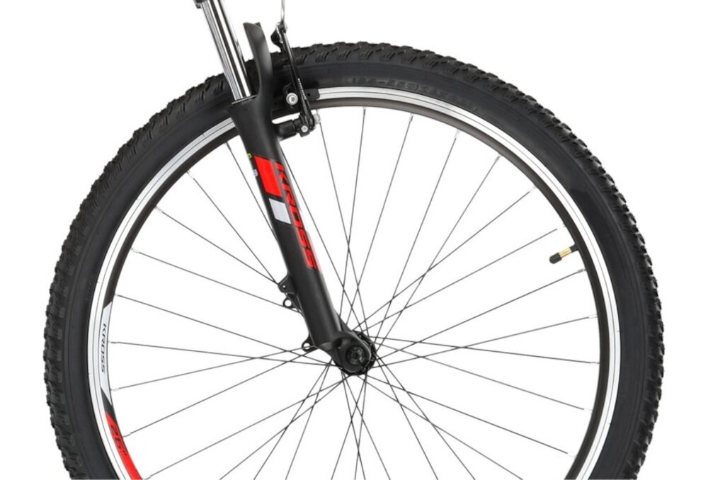 Rower górski MTB KROSS Hexagon 1.0 M19 26 cali męski Granatowo-czerwony kola duze 26-calowe latwe pokonywanie przeszkod wiekszy kontakt kola z podlozem szeroki opoy marki WANDA gleboki bieznik dobra przyczepnosc regularne sprawdzanie cisnienia powietrza wartosc na bocznej czesci opony