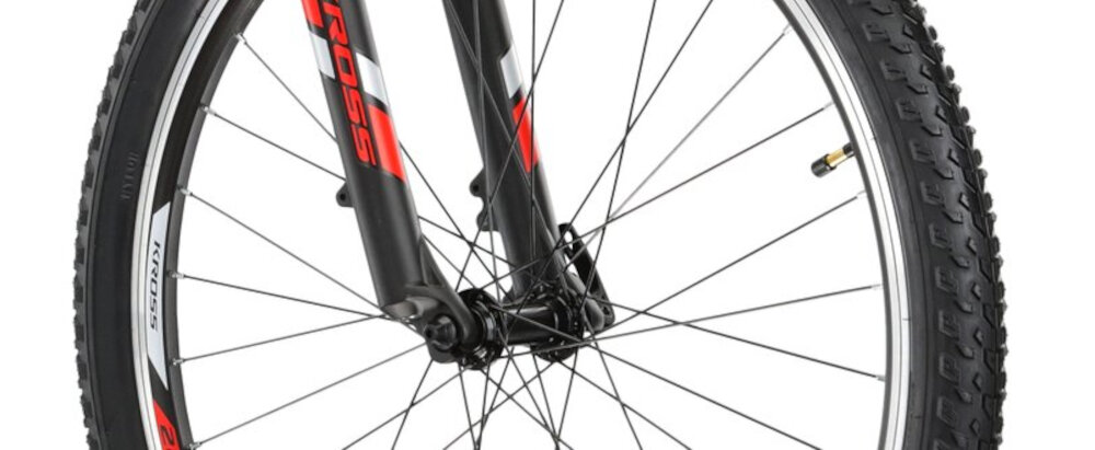 Rower górski MTB KROSS Hexagon 1.0 M21 26 cali męski Granatowo-czerwony uniwersalne zastosowanie do jazdy w miescie poza miastem w lesie na latwym i trudnym gorskim szlaku w niezbyt grzaskim blocie nie za glebokim piachu aluminiowe obrecze zachowanie regularnego ksztaltu kol stabilne trzymanie opony gwarancja bezpiecznej komfortowej jazdy