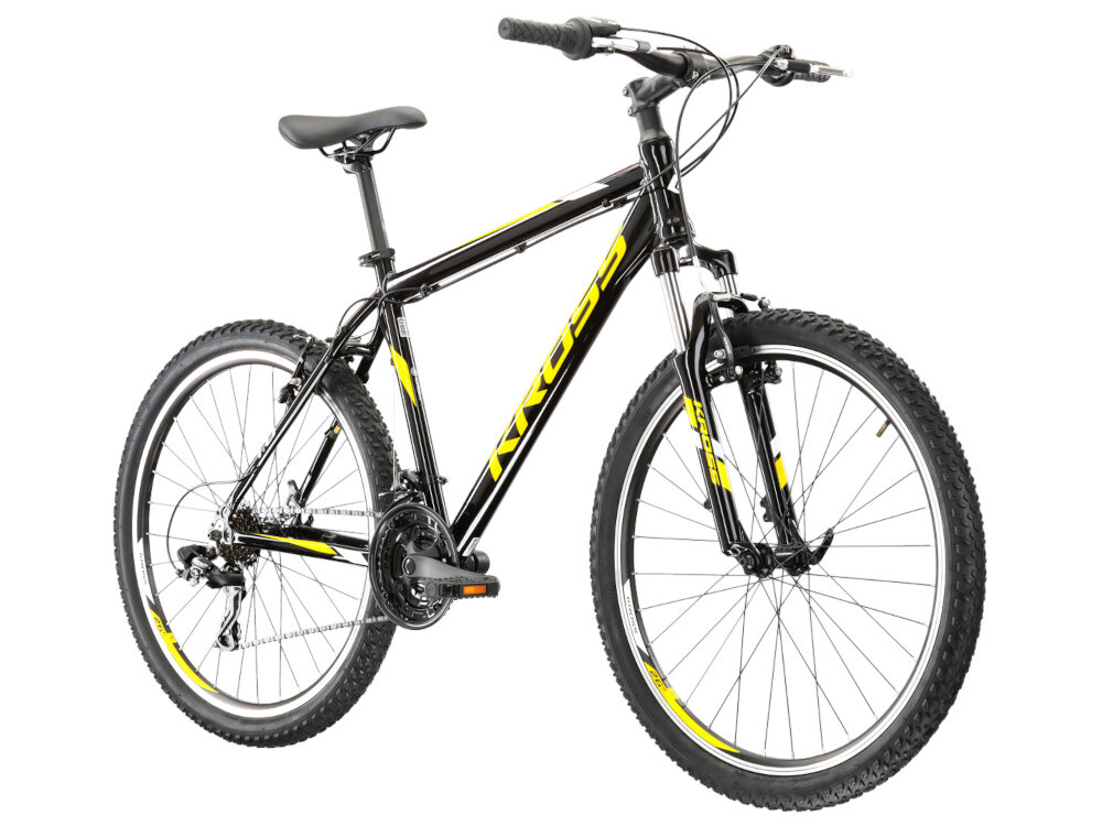Rower górski MTB KROSS Hexagon 1.0 M21 26 cali męski Czarno-żółty do jazdy rekreacyjnej dla mezczyzn szybki wygodny pojazd zwrotny latwo wchodzi w najtrudniejsze zakrety