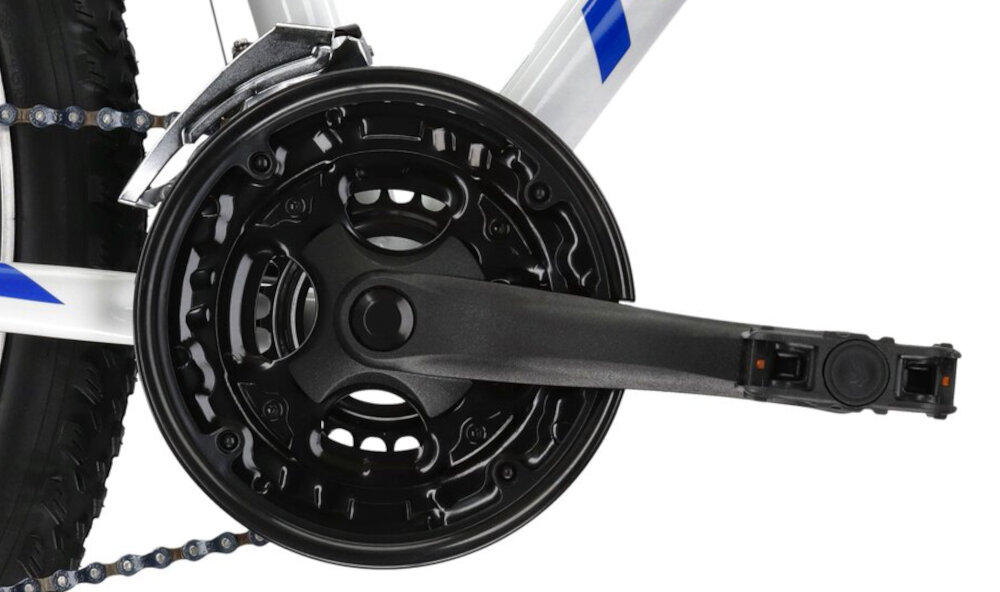 Rower górski MTB KROSS Lea 1.1 D13 26 cali damski Biało-niebieski lekka wydajna konstrukcja korby Weel Top 24-34-42 x 170 mm wolnobieg SUNRACE typu MFM2A.7DS0.2S5.OE niezrownana solidnosc wytrzyma bardzo duzy nacisk na pedaly
