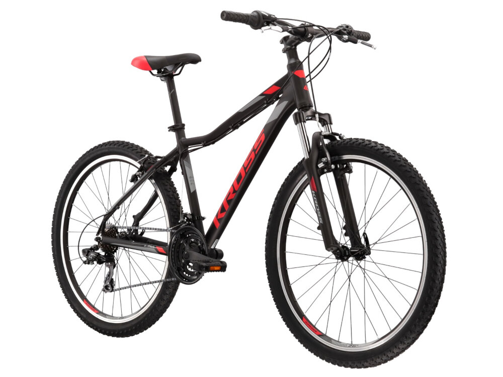 Rower górski MTB KROSS Lea 1.1 D13 26 cali damski Czarno-malinowy do jazdy rekreacyjnej dla kobiet szybki wygodny pojazd zwrotny latwo wchodzi w najtrudniejsze zakrety