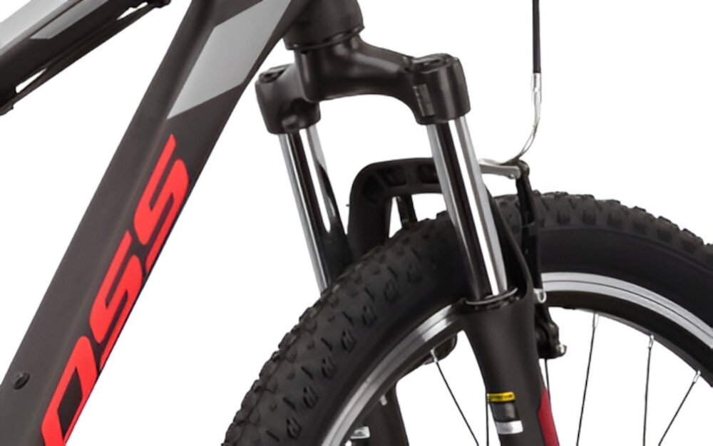 Rower górski MTB KROSS Lea 1.1 D13 26 cali damski Czarno-malinowy rower typu hardtail przedni amortyzator ZOOM typu Forgo 565 ze skokiem 80 mm niweluje wstrzasy do jazdy na nierownej wyboistej nawierzchni