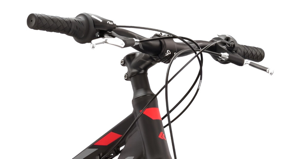 Rower górski MTB KROSS Lea 1.1 D13 26 cali damski Czarno-malinowy aluminiowa kierownica uchwyty pokryte specjalnym antyposlizgowym materialem wieksze bepieczenstwo