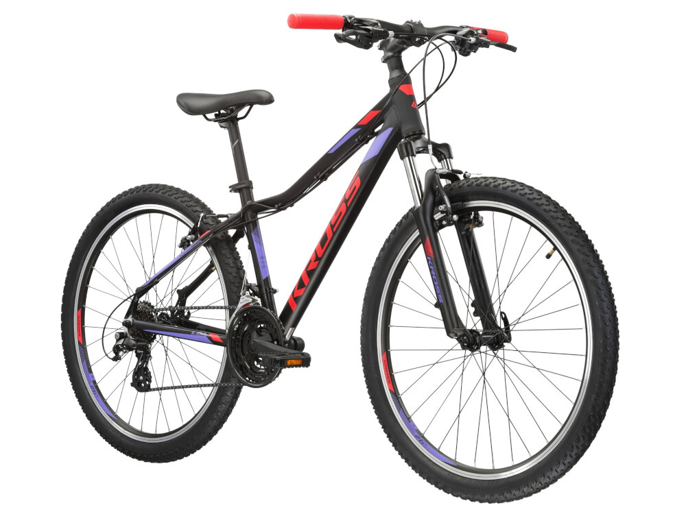 Rower górski MTB KROSS Lea 2.0 D15 26 cali damski Czarno-malinowy do jazdy rekreacyjnej dla kobiet szybki wygodny pojazd zwrotny latwo wchodzi w najtrudniejsze zakrety