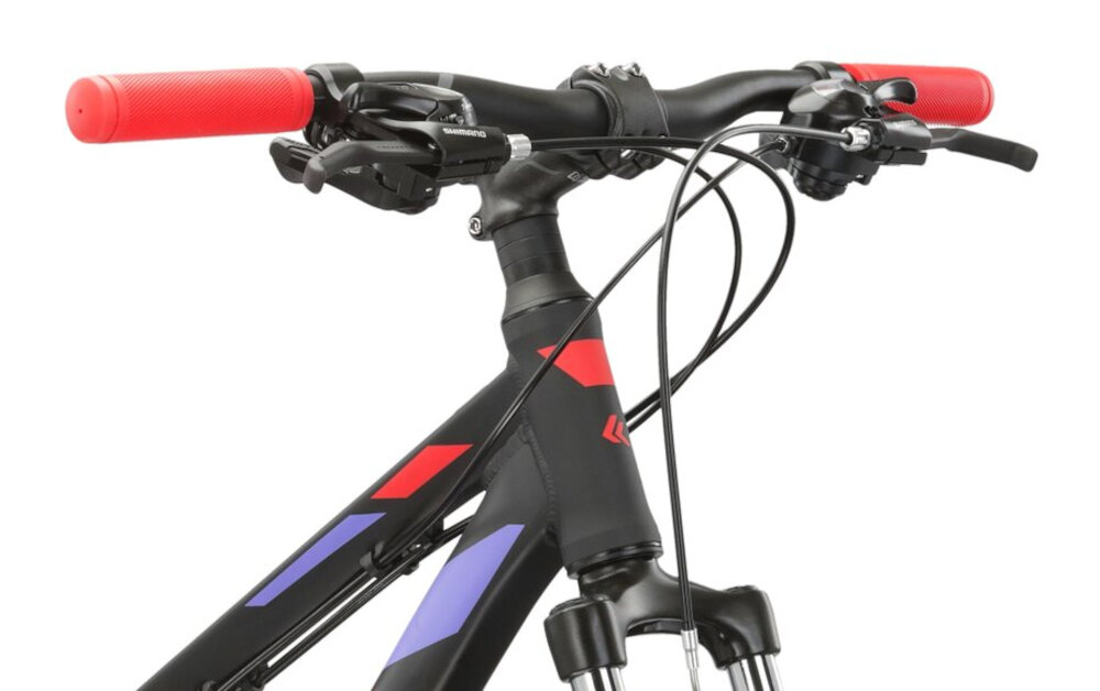 Rower górski MTB KROSS Lea 2.0 D15 26 cali damski Czarno-malinowy aluminiowa kierownica uchwyty pokryte specjalnym antyposlizgowym materialem wieksze bepieczenstwo