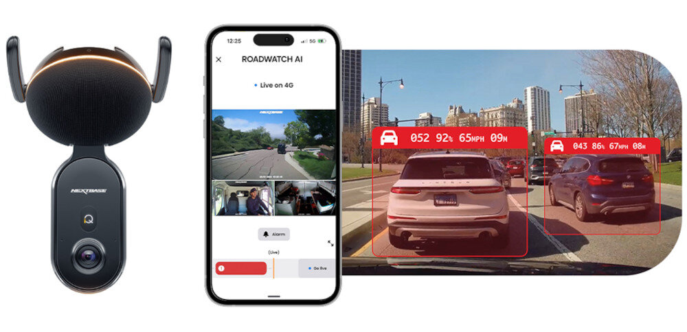 Wideorejestrator NEXTBASE IQ technologii Roadwatch AI analizuje ruch pojazdów ocenę ich prędkości
