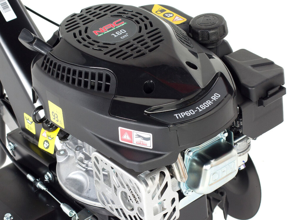 Glebogryzarka spalinowa NAC TIP60-160R-RO niezawodna wydajna wygodna moc 2800 W gornozaworowy silnik NAC RV160-S z systemem OHV pojemnosc 16,7 cm3 moc nominalna 2,8 kW