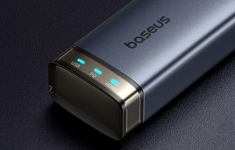 Hub BASEUS UltraJoy Series 6w1 B00052802811-02 USB Typu C, Pasywny Szary wskaźnik LED informacje dyski pojemność