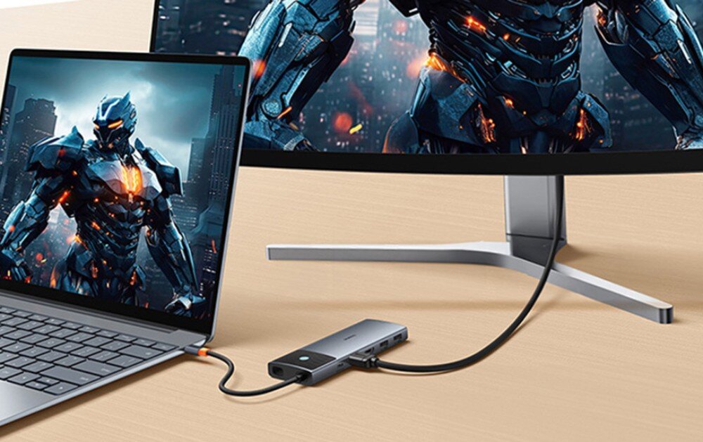 Hub BASEUS Metal Gleam Series II 10w1 USB Typu C, Pasywny Szary obraz jakość porty HDMI