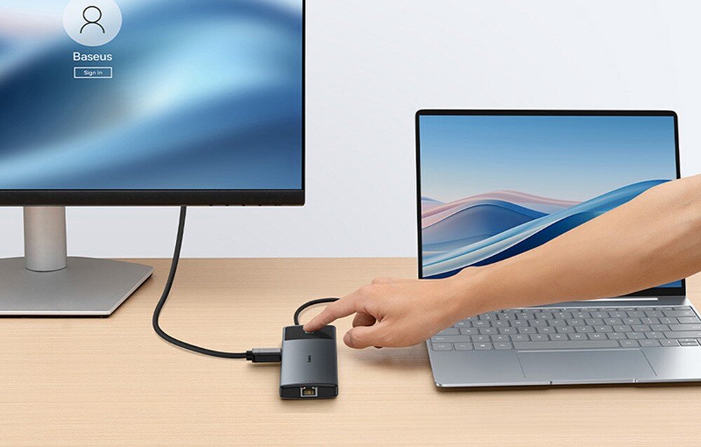 Hub BASEUS Metal Gleam Series II 10w1 USB Typu C, Pasywny Czarny tryby wyświetlania przycisk screen cast