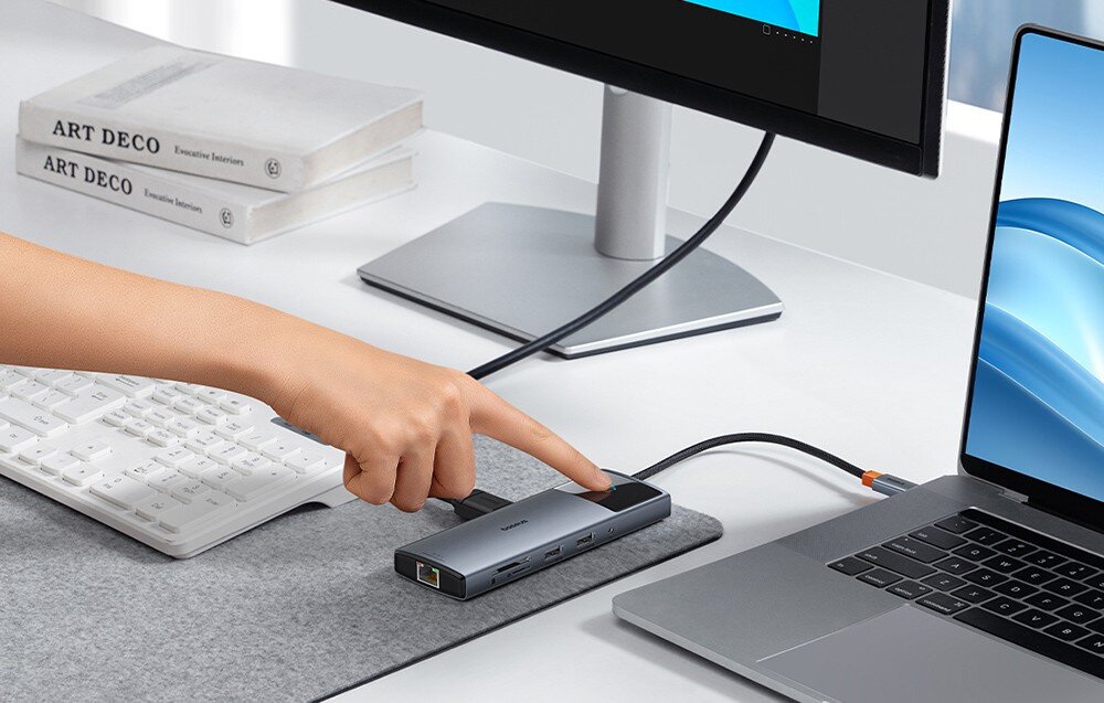 Hub BASEUS Metal Gleam Series II 10w1 USB Typu C, Pasywny przesyłanie danych prędkość układ scalony screen cast wygaszenie ekranu