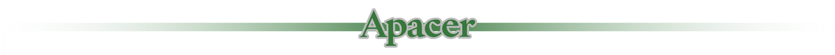 Logo z napisem \'Apacer\' w kolorze zielonym, z cienką linią przechodzącą przez środek.