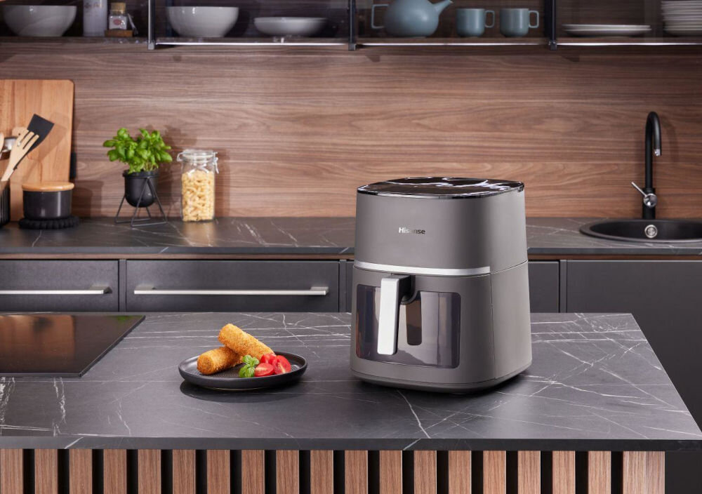 Frytkownica beztłuszczowa HISENSE HAF1900D Air Fryer dodatkowe praktyczne funckje rozmrażanie odgrzewanie podtrzymanie ciepła jedno dostknięcie przygotowanie mrożonych produktów podtrzymuje ciepło przez około 20 minut