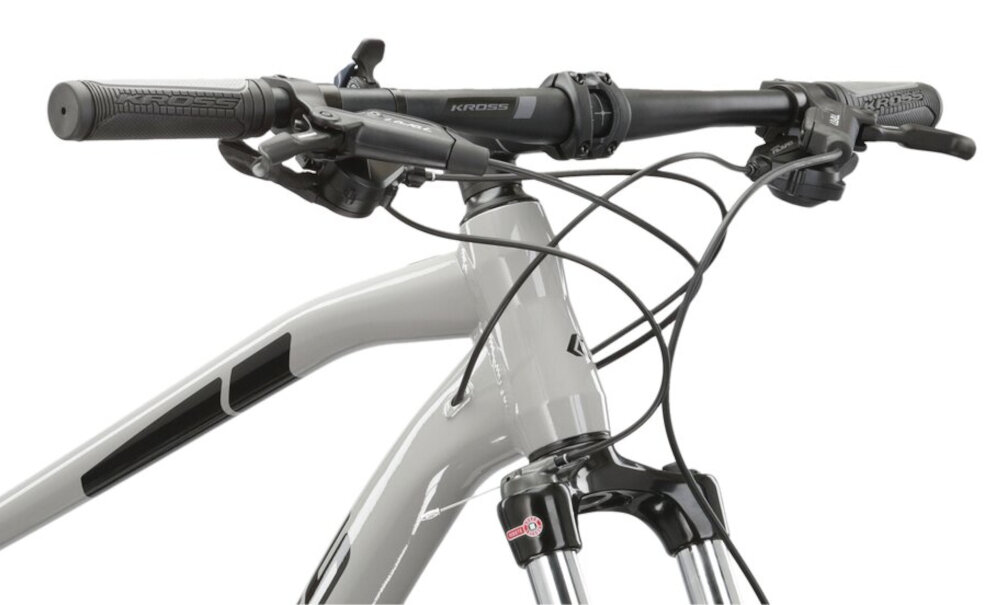 Rower górski MTB KROSS Level 3.0 M19 29 cali męski Szary aluminiowa kierownica uchwyty pokryte specjalnym antyposlizgowym materialem wieksze bepieczenstwo