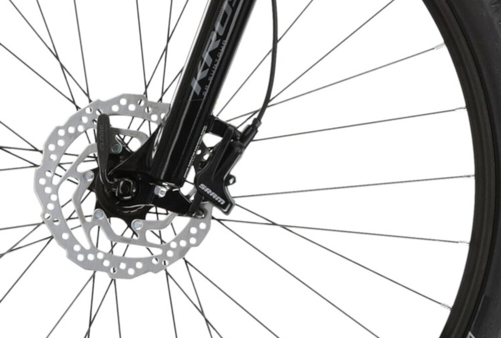 Rower górski MTB KROSS Level 3.0 M17 29 cali męski Czerwony podstawa bezpieczenstwa hamulce tarczowe hydrauliczne renomowanej marki SRAM duza sila hamowania na kazde warunki pogodowe na kazda trase plyn hamulcowy z przodu i z tylu podwojny pakiet bepieczenstwa