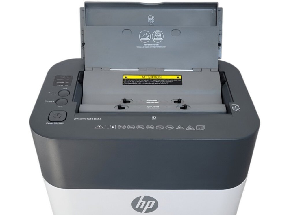 Niszczarka HP OneShred Auto 100CC 17 L, P-4, Ścinki, Automatyczny Start/Stop, Funkcja cofania funkcje obsługa cofanie zabezpieczenie