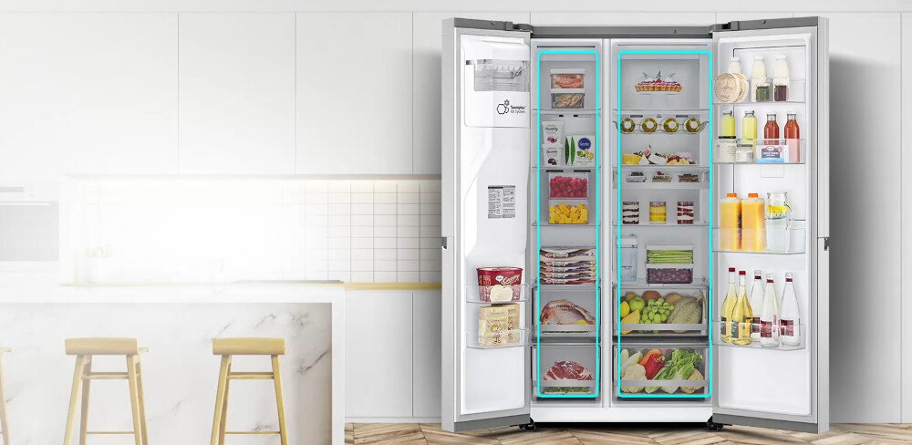 LODÓWKA LG GSJV70MCLE pojemność przestrzeń szuflady miejsce półki organizacja pojemność