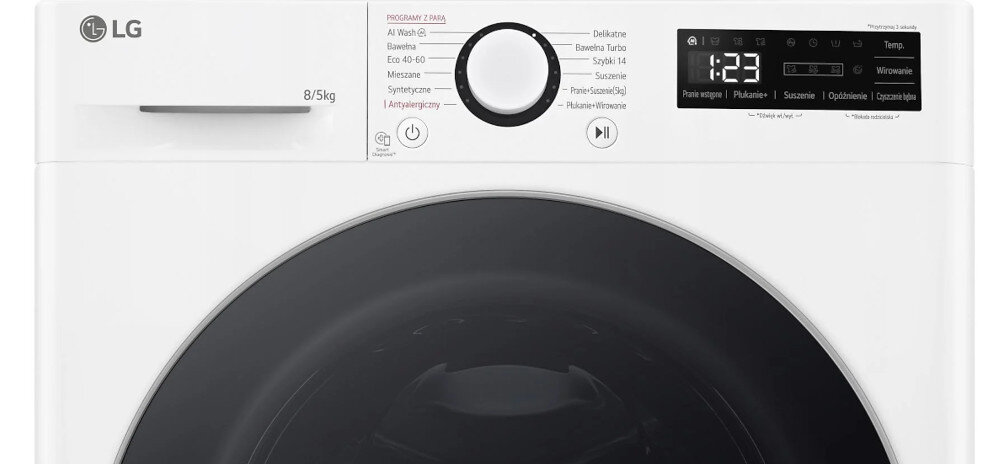 Pralko-suszarka LG F2D85501W programy panel sterowanie wirowanie temperatura zakres ustawienia