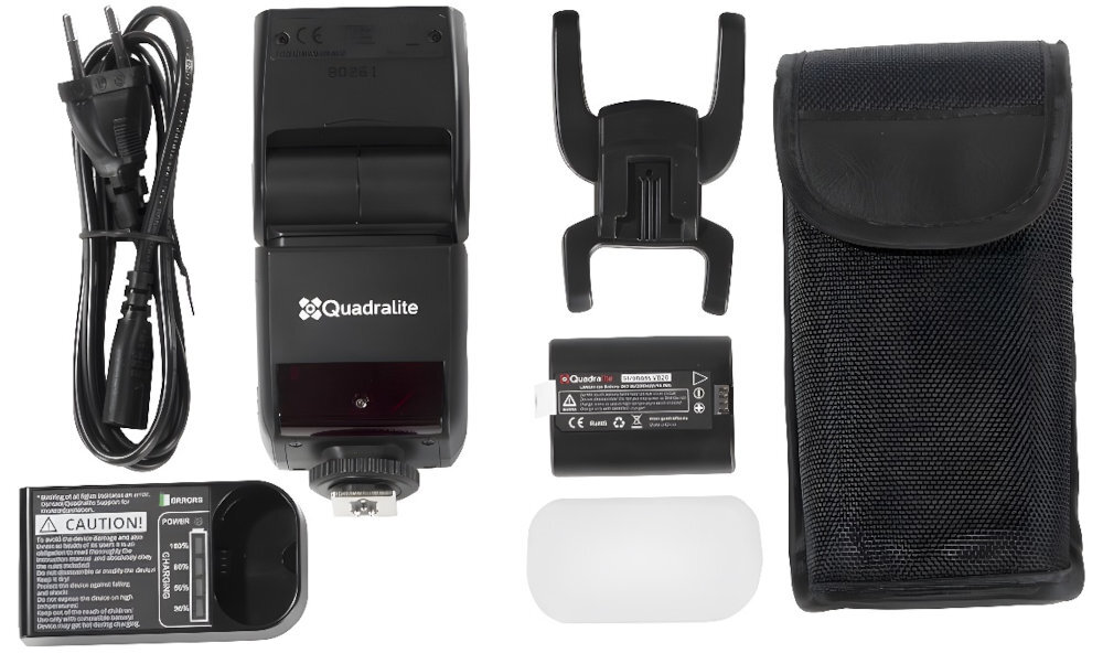 QUADRALITE Stroboss 36 Evo akumulator, ładowarka, kabel zasilający, pokrowiec, nakładka zmiękczająca