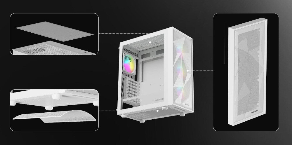 Obudowa GENESIS Diaxid 605 ARGB magnetycznym filtrom panel mesh około 0.8 mm bezpieczeństwo wydajność