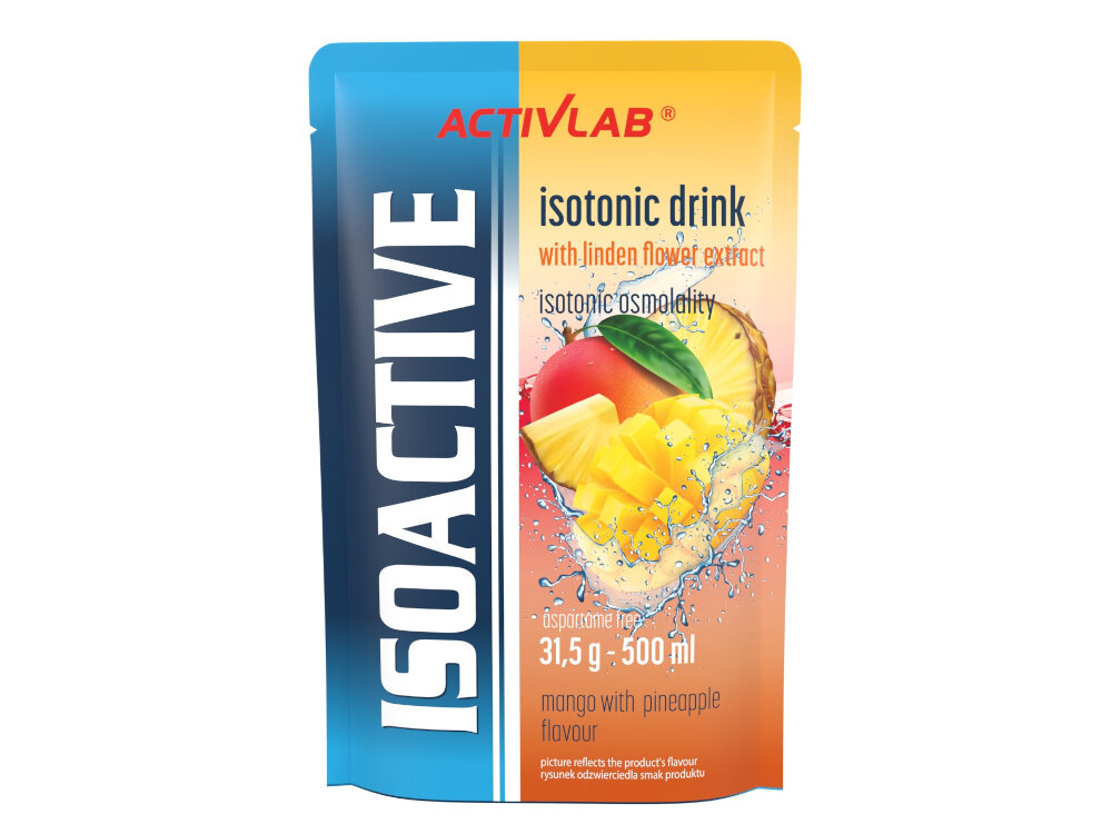 Izotonik ACTIVLAB Isoactive Mango z ananasem 20 szt. dla sportowcow i osob aktywnych fizycznie wspiera nawodnienie dostarcza niezbednych skladnikow odzywczych kompozycja weglowodanow elektrolitow mineralow sod potas wapn magnez