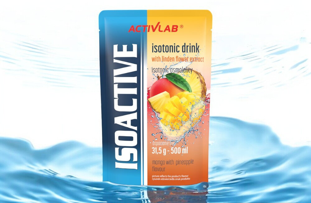 Izotonik ACTIVLAB Isoactive Mango z ananasem 20 szt. witaminy B6 B12 biotyne niacyne kwas foliowy zaledwie 106 kcal nie obciaza organizmu