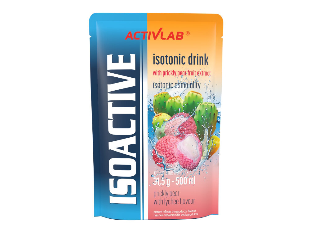 Izotonik ACTIVLAB Isoactive Opuncja figowa z liczi 20 szt. dla sportowcow i osob aktywnych fizycznie wspiera nawodnienie dostarcza niezbednych skladnikow odzywczych kompozycja weglowodanow elektrolitow mineralow sod potas wapn magnez