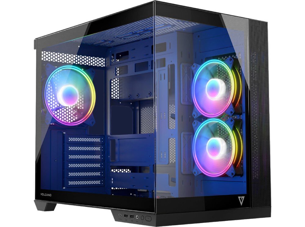 Obudowa MODECOM Volcano Panorama Apex ARGB 3F Midi Szary przeznaczenie wygląd szklane panele