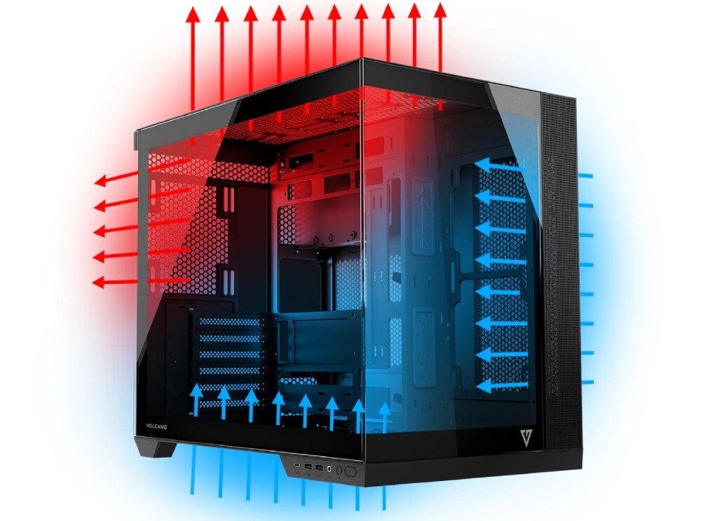 Obudowa MODECOM Volcano Panorama Apex ARGB 3F Midi Szary wentylacja filtry montaż wentylatorów chłodzenie wodne