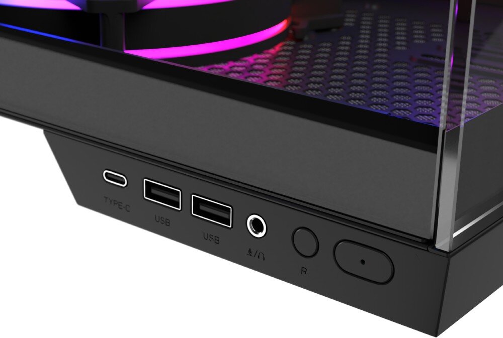 Obudowa MODECOM Volcano Panorama Apex ARGB 3F Midi Szary panel boczny złącza porty przycisk