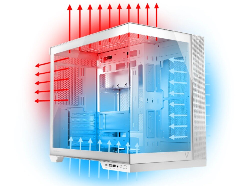 Obudowa MODECOM Volcano Panorama Apex ARGB 7F Midi Biały wentylacja filtry montaż wentylatorów chłodzenie wodne