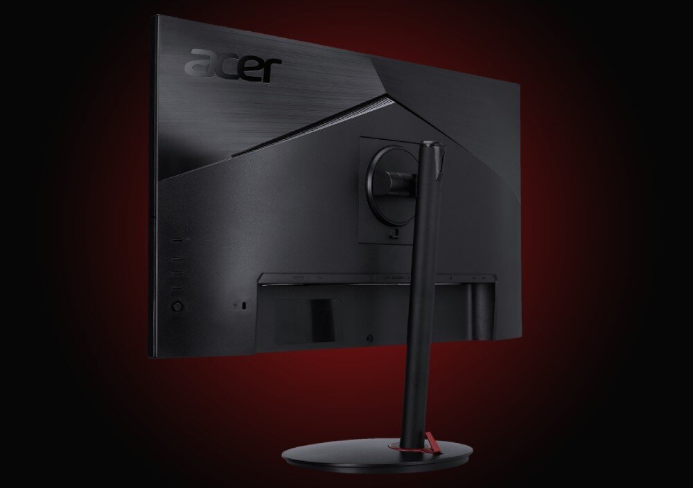 Monitor ACER Nitro XV272UV3BMIIPRX Widok tylnej części monitora Acer z ciemnym, minimalistycznym designem, regulowanym stojakiem i eleganckim wykończeniem z metaliczną fakturą