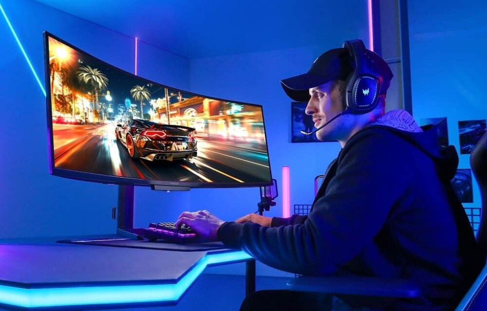 Monitor ACER Predator X49Xbmipphuzx 49 QD-OLED 5120x1440px 240Hz 0.03 ms [GTG] Curved obraz wyświetlacz matryca kolory odwzorowanie jasność HDR